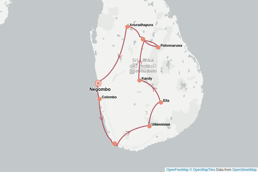 Itinerary Map image for Voyage de 2 semaines au Sri Lanka