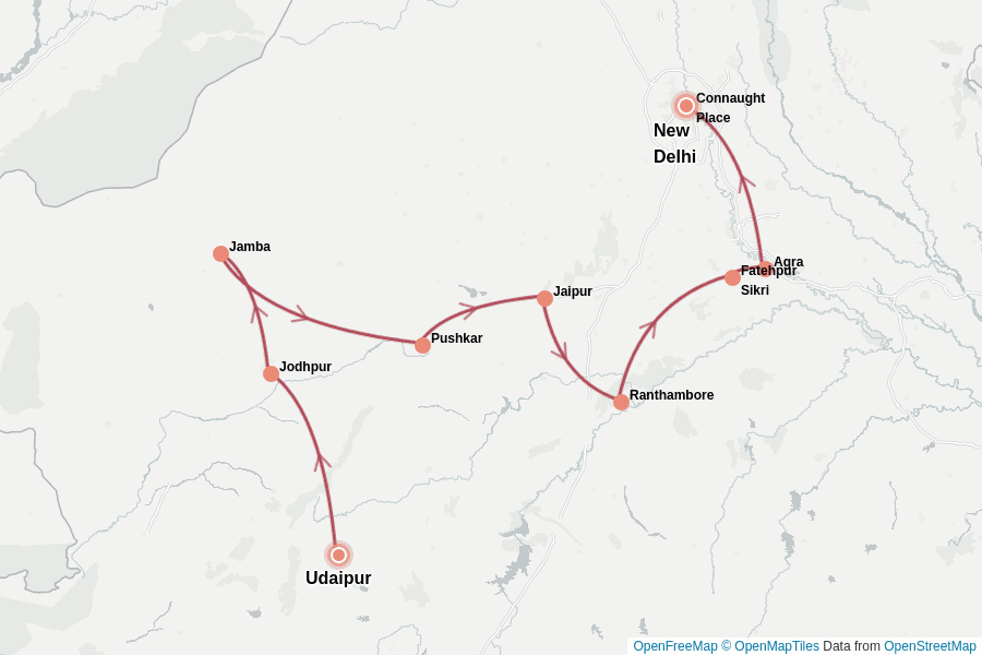 Itinerary Map image for Rajasthan: Désert & Palais secrets