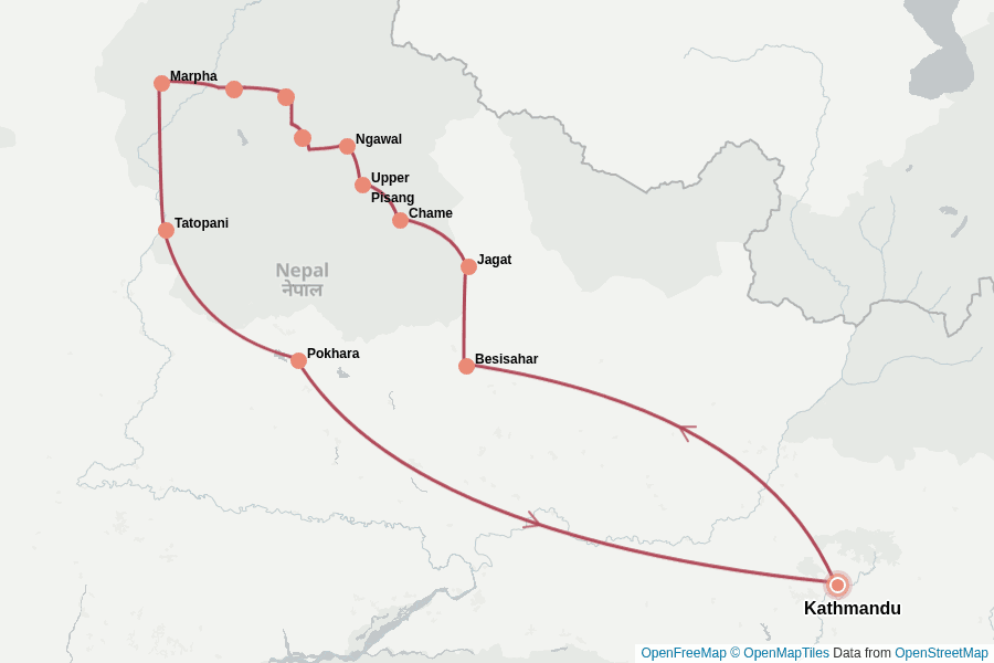 Itinerary Map image for Népal : Le tour des Annapurnas